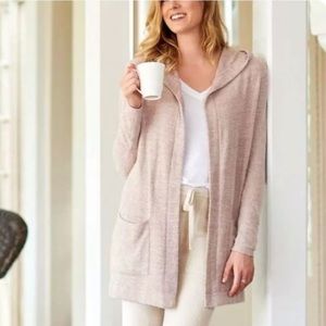 Barefoot Dreams Cozychic Lite Resort Hooded Cardigan Sweater Pink Size M